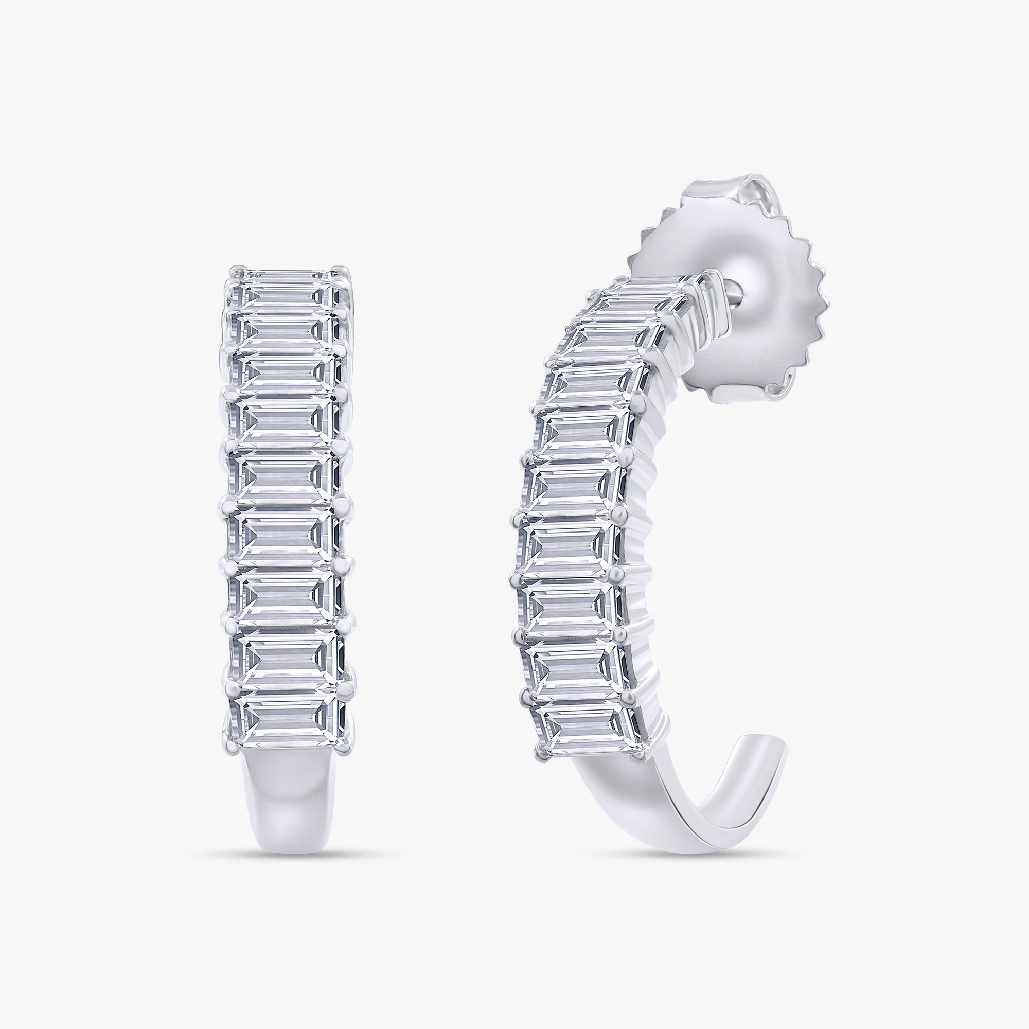 1.05 Carat Baguette Cut Lab Grown Diamond Half Hoop Earrings