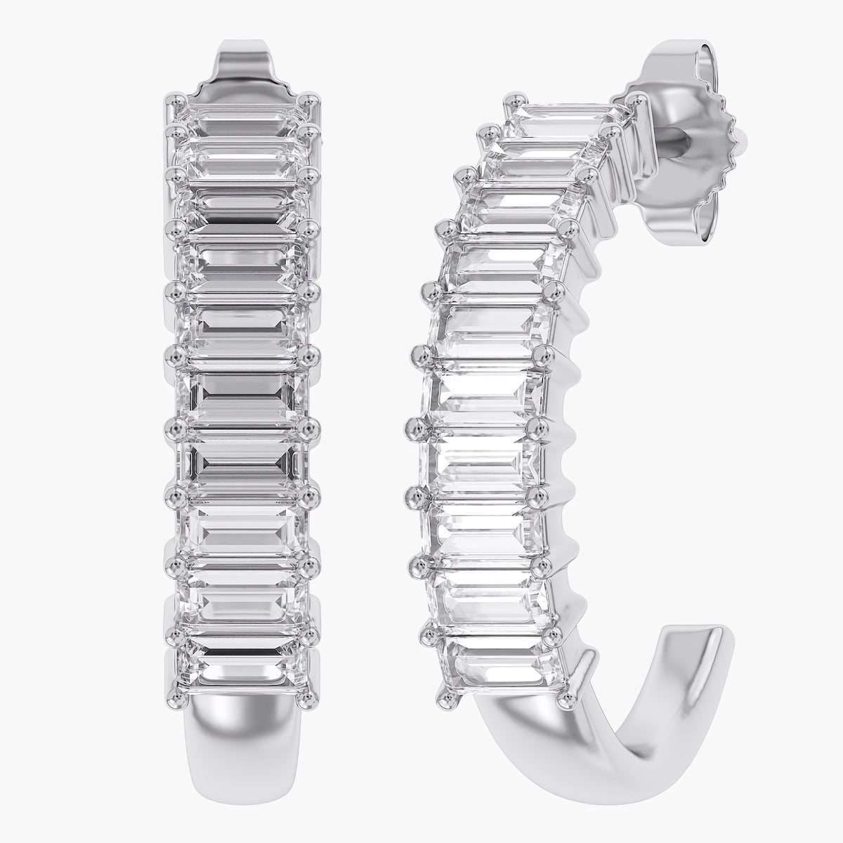 1.05 Carat Baguette Cut Lab Grown Diamond Half Hoop Earrings