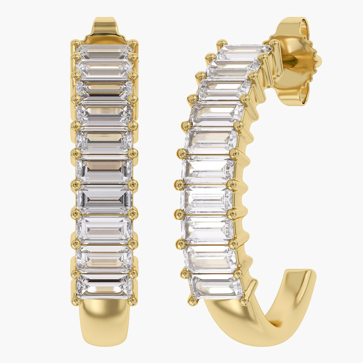 1.05 Carat Baguette Cut Lab Grown Diamond Half Hoop Earrings