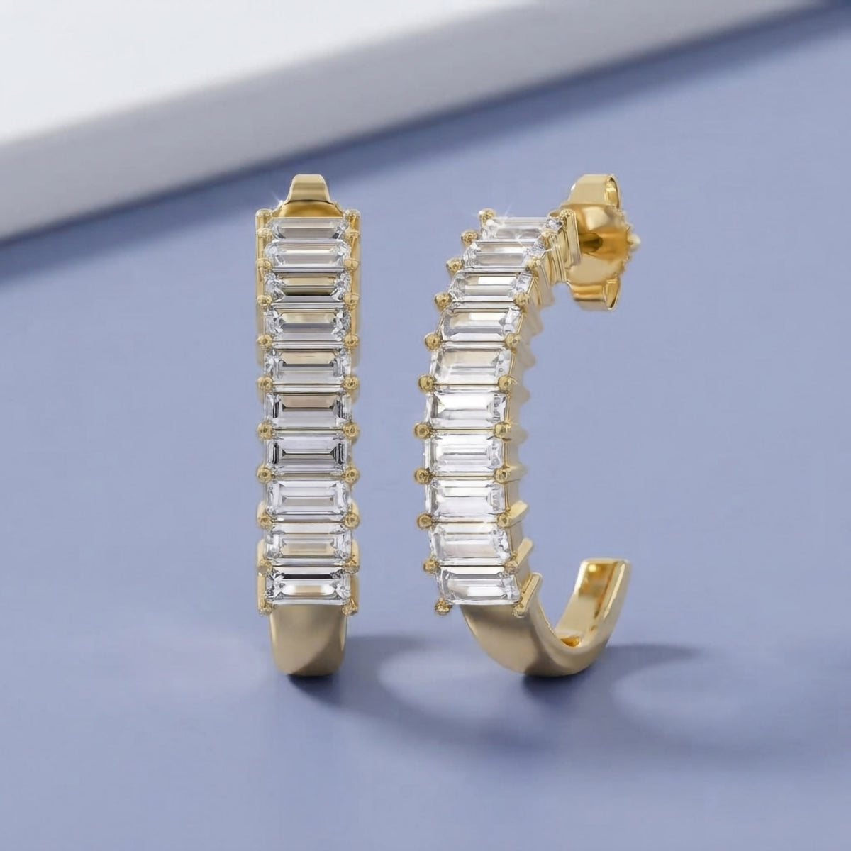 1.05 Carat Baguette Cut Lab Grown Diamond Half Hoop Earrings