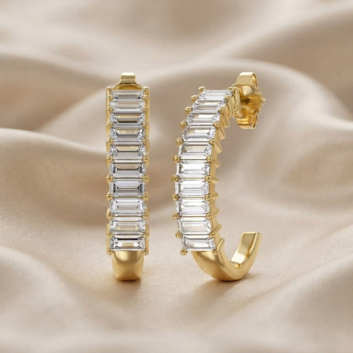 1.05 Carat Baguette Cut Lab Grown Diamond Half Hoop Earrings