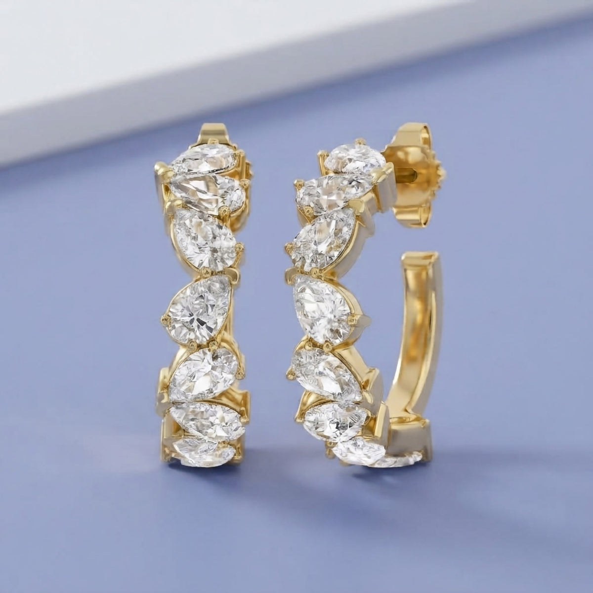 1.50 Carat Pear Shape Lab Grown Diamond half Hoop Earrings