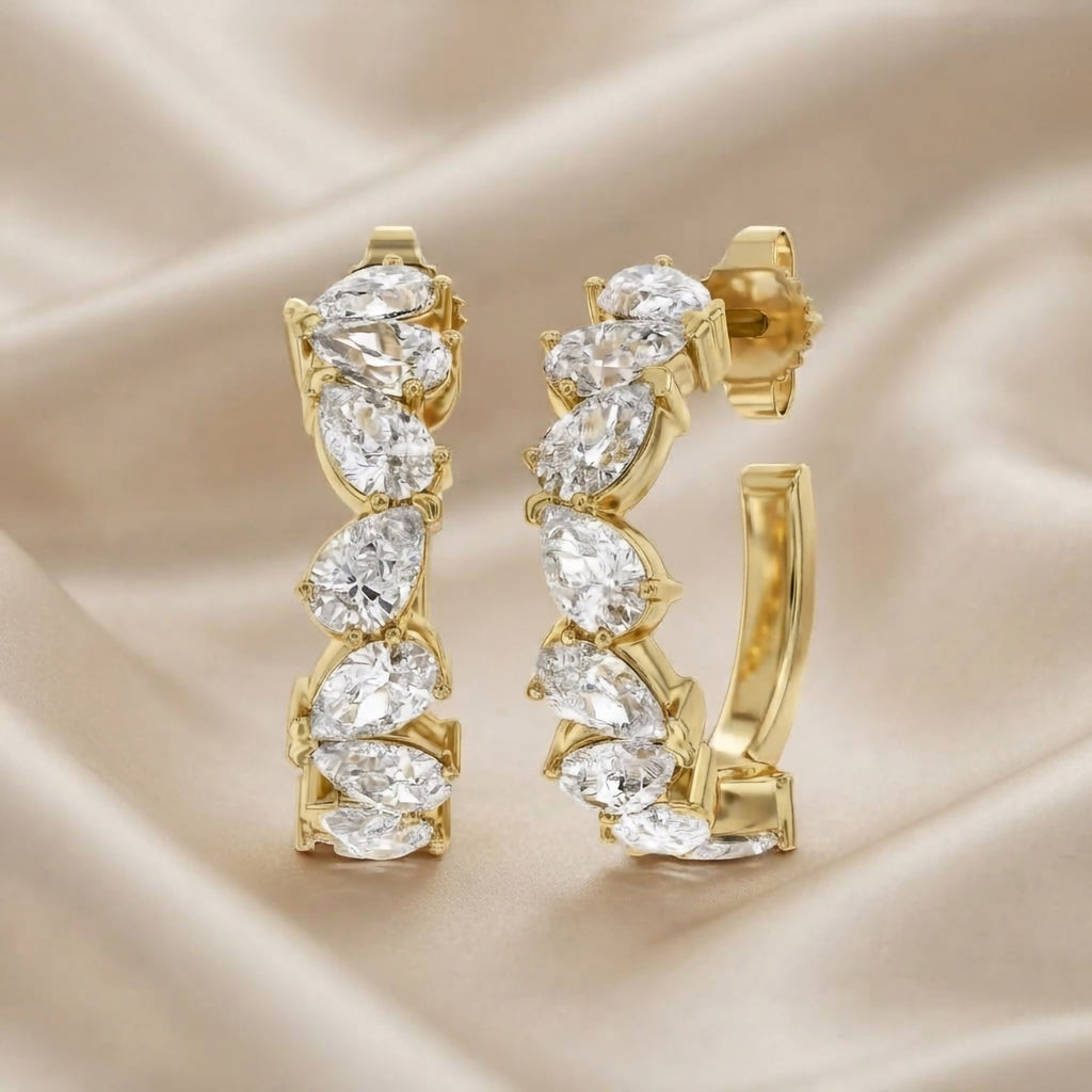 1.50 Carat Pear Shape Lab Grown Diamond half Hoop Earrings