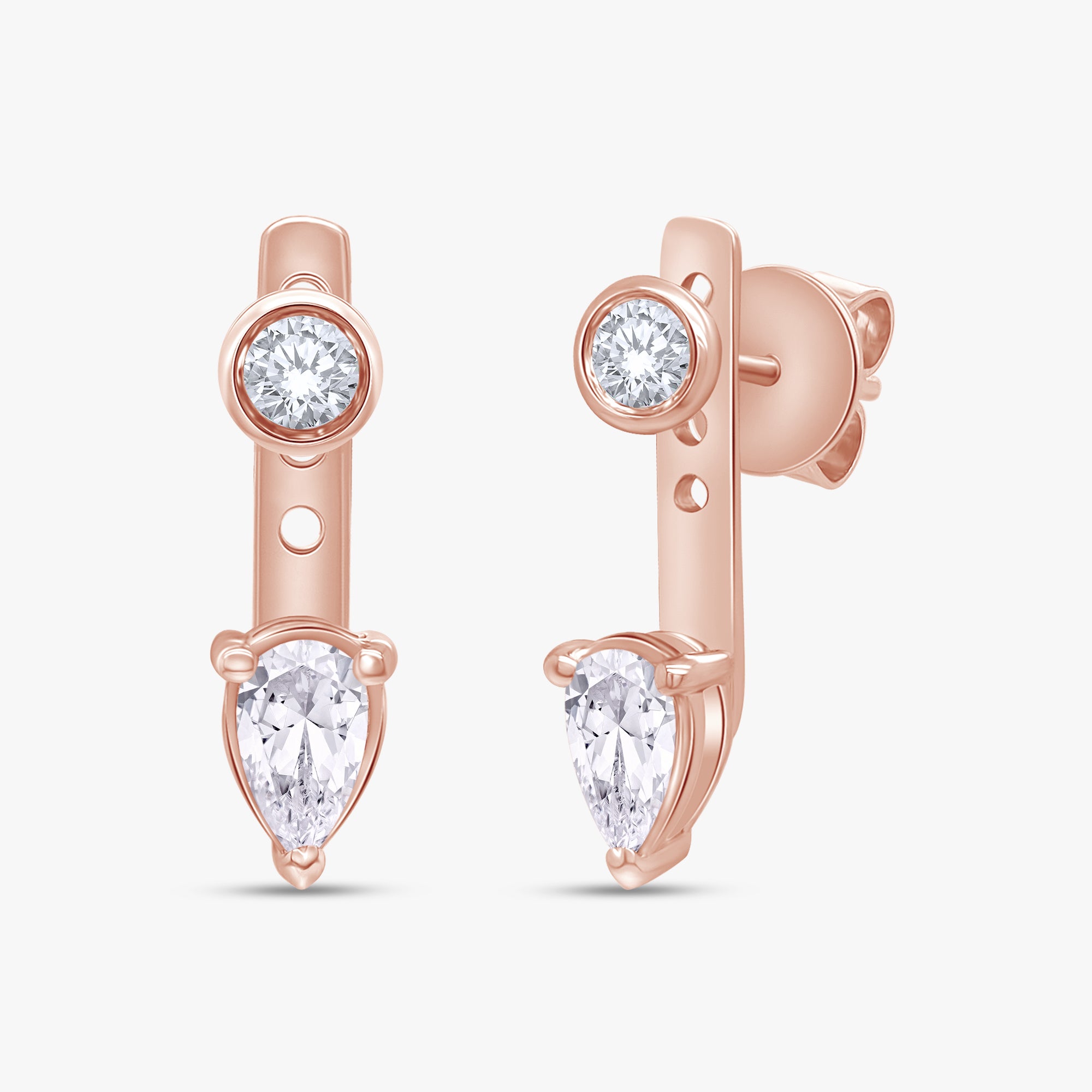0.85 Carat Pear and Round Shape Lab Grown Diamond Illusion Stud Earrings