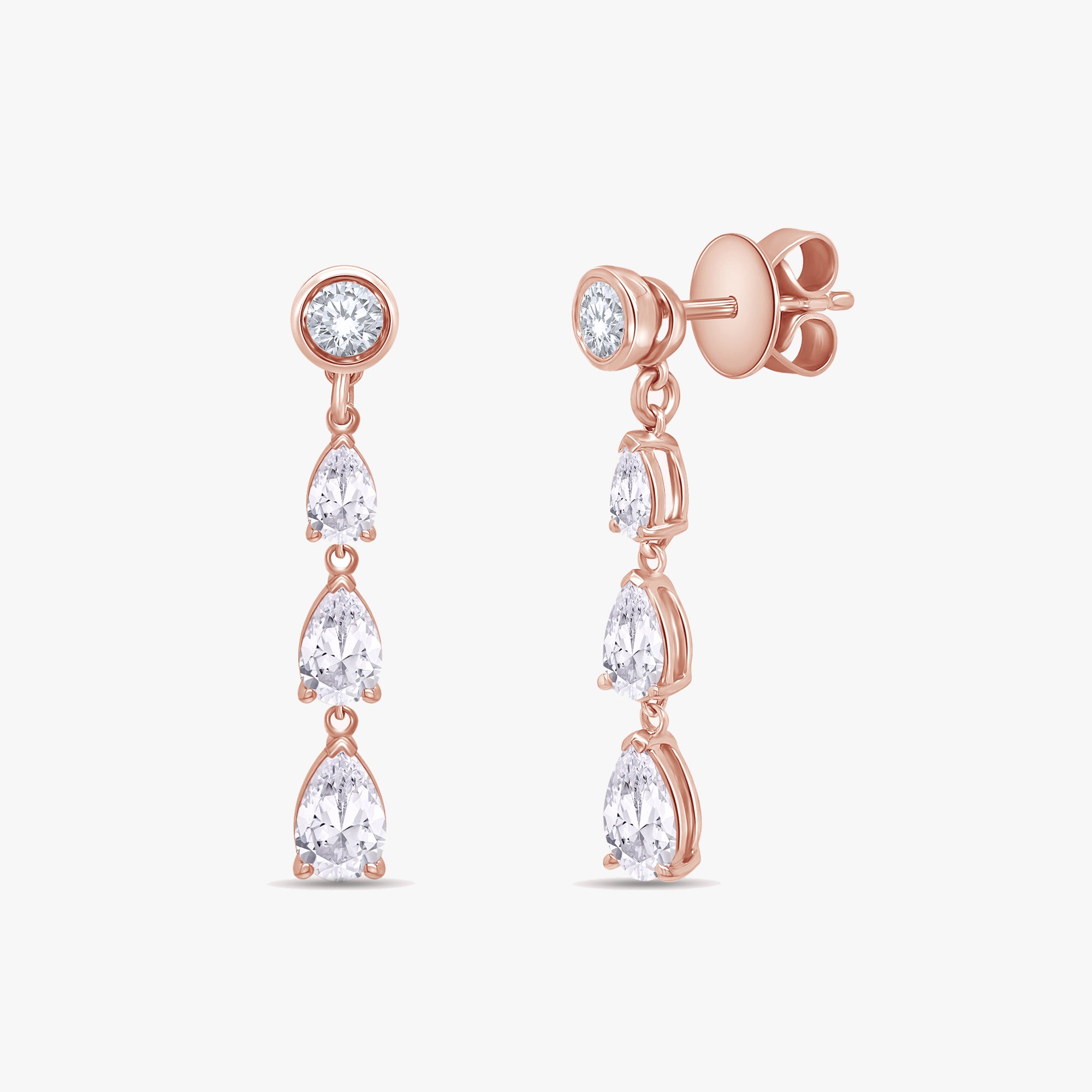 Pear and Round Shape 1.30 Carat Lab Grown Diamond Linear Drop Earrings