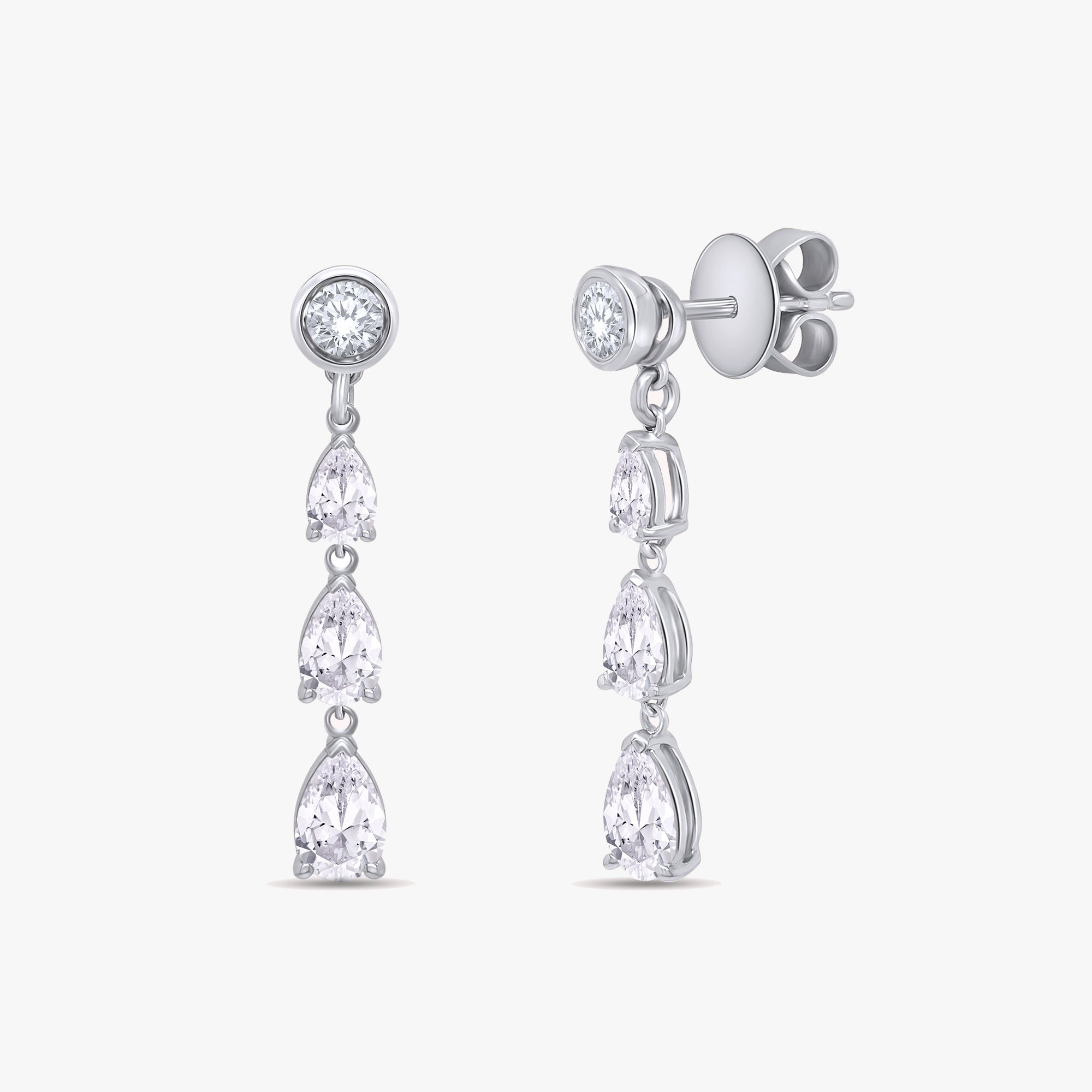 Pear and Round Shape 1.30 Carat Lab Grown Diamond Linear Drop Earrings