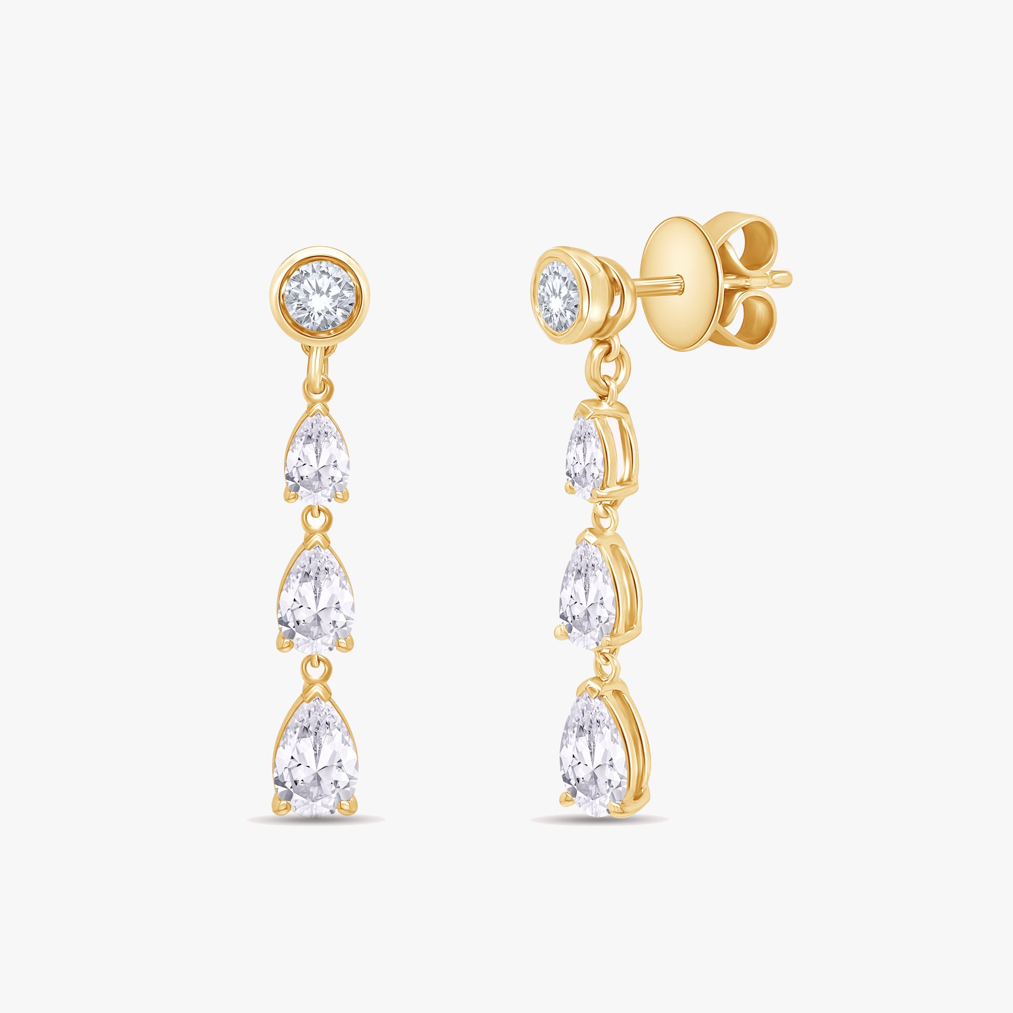Pear and Round Shape 1.30 Carat Lab Grown Diamond Linear Drop Earrings