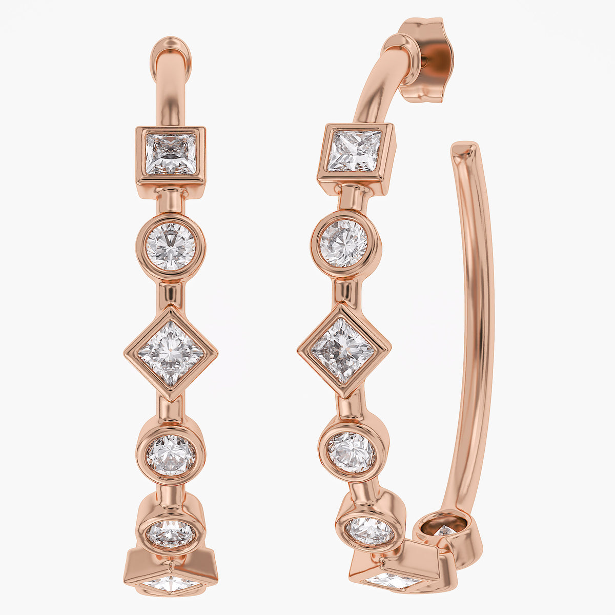 1.50 Carat Princess and Round Cut Lab Grown Diamond Half Hoop Earrings