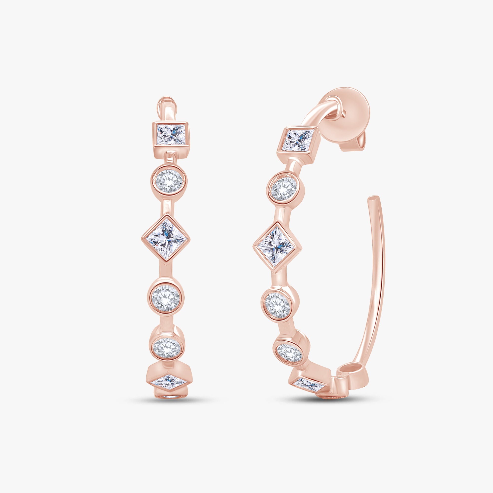 1.50 Carat Princess and Round Cut Lab Grown Diamond Stud Earrings