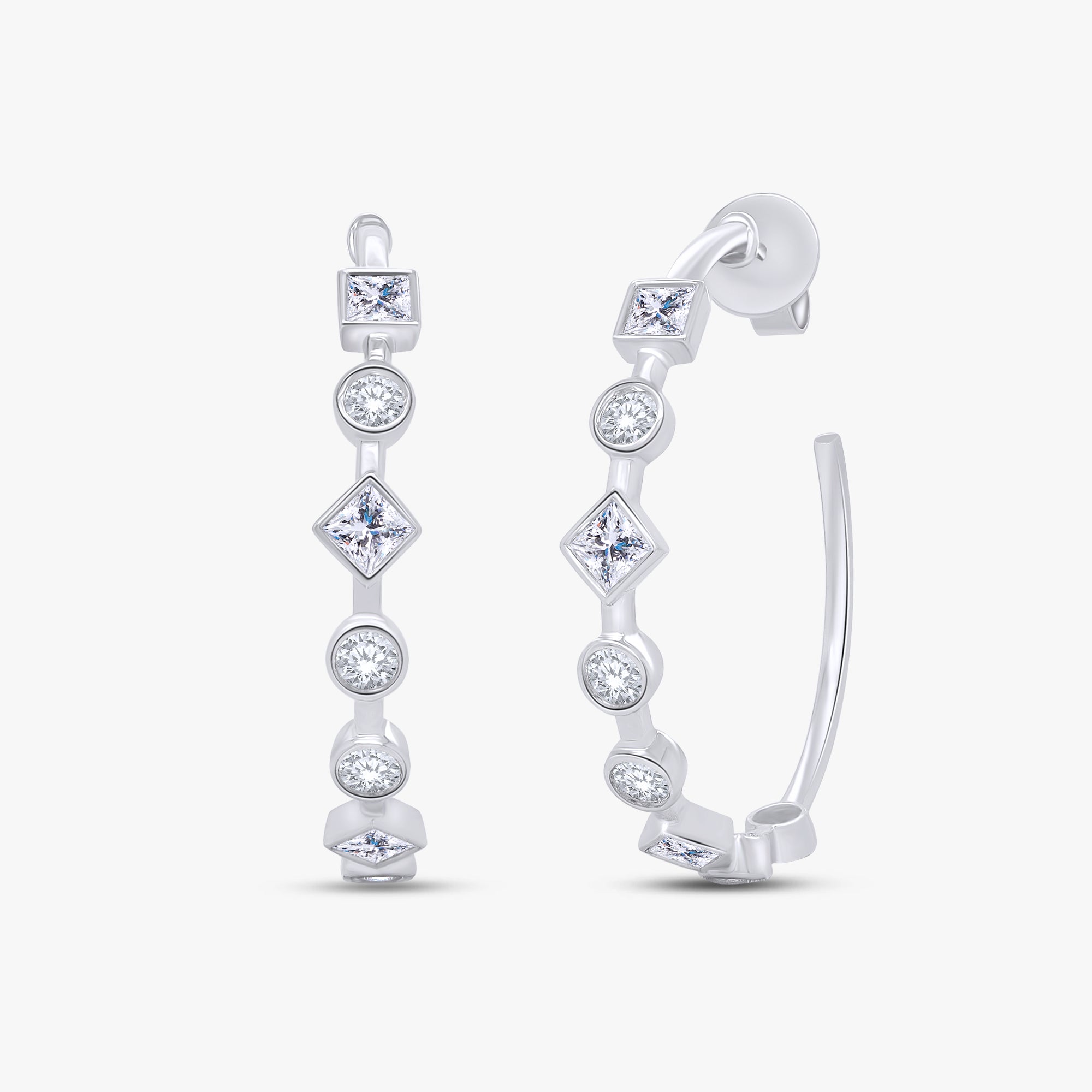 1.50 Carat Princess and Round Cut Lab Grown Diamond Stud Earrings