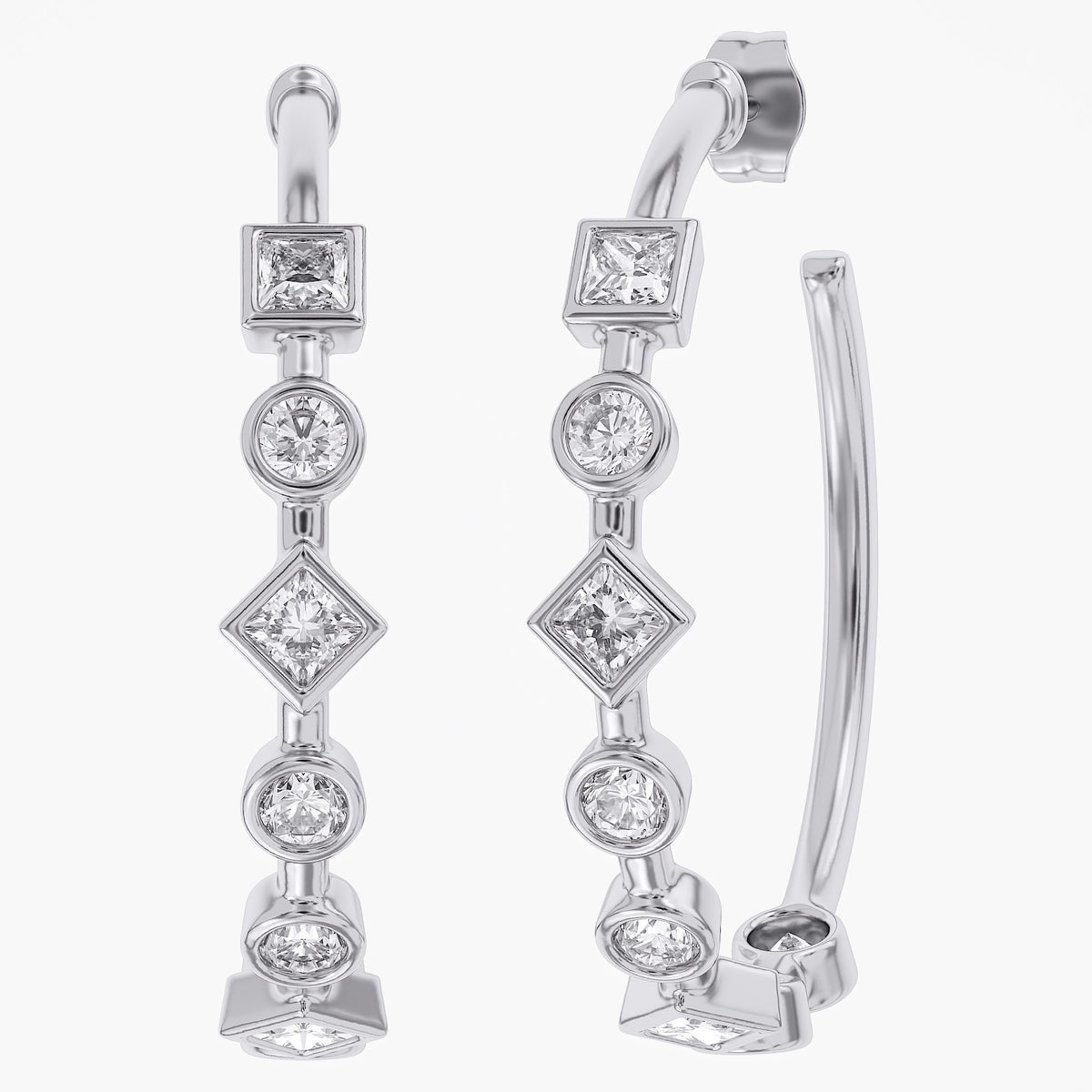 1.50 Carat Princess and Round Cut Lab Grown Diamond Half Hoop Earrings