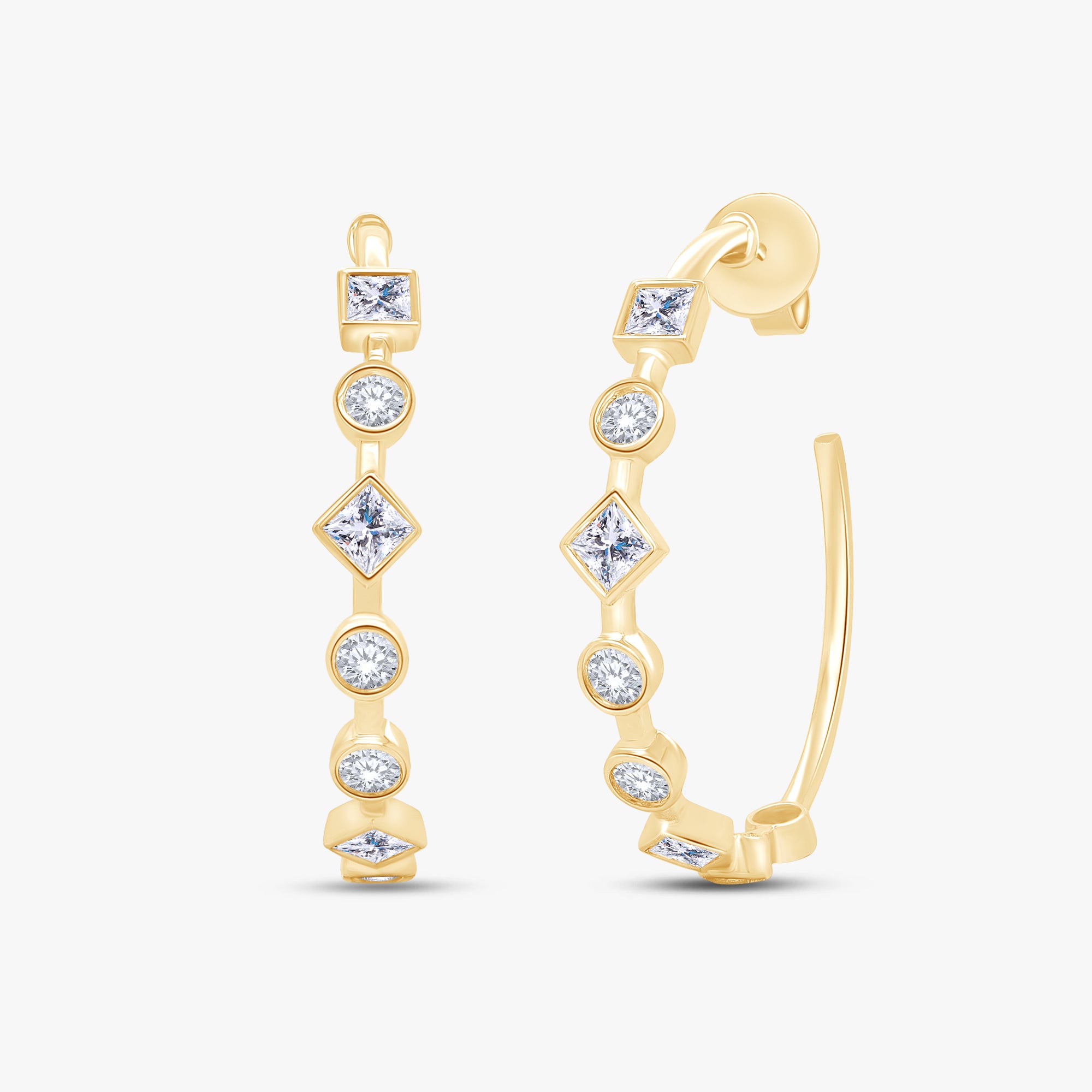 1.50 Carat Princess and Round Cut Lab Grown Diamond Stud Earrings