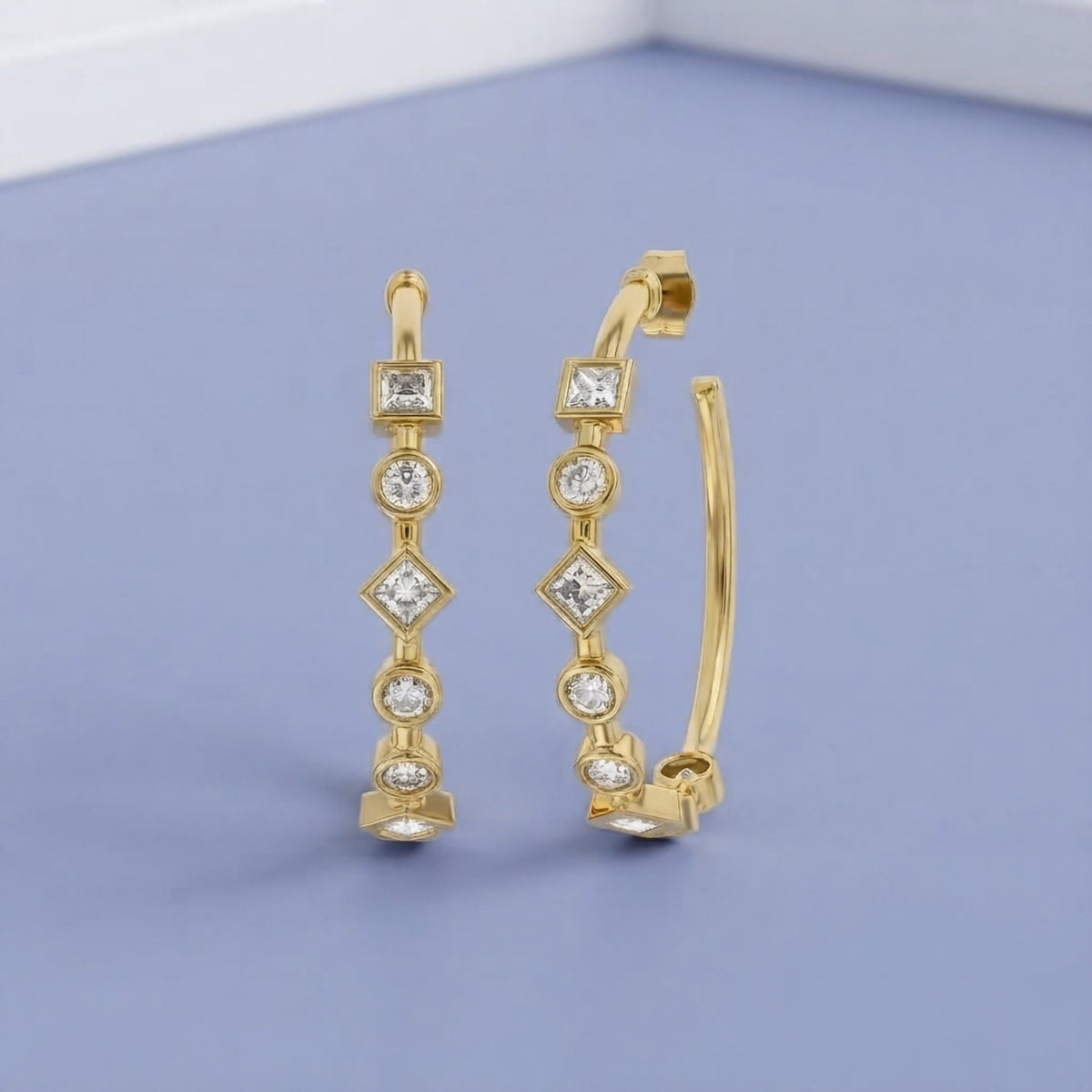 1.50 Carat Princess and Round Cut Lab Grown Diamond Half Hoop Earrings