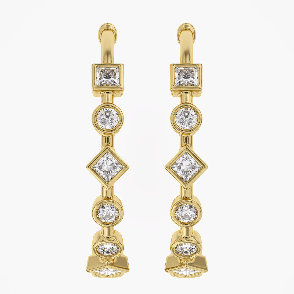 1.50 Carat Princess and Round Cut Lab Grown Diamond Half Hoop Earrings
