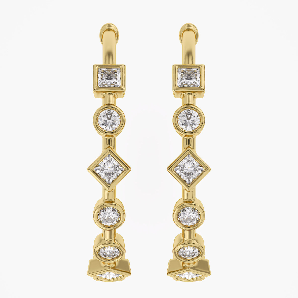 1.50 Carat Princess and Round Cut Lab Grown Diamond Half Hoop Earrings