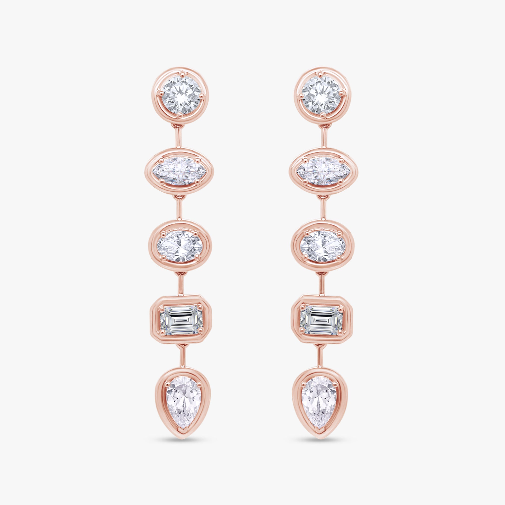 Multi Shape 7.70 Carat Lab Grown Diamond Linear Drop Stud Earrings