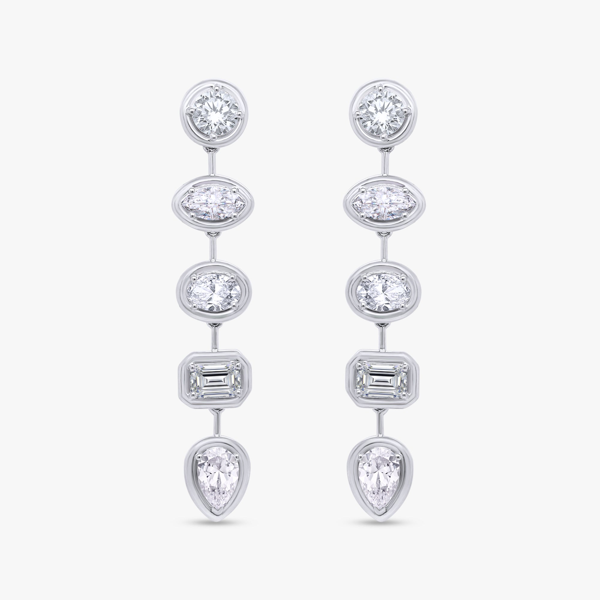 Multi Shape 7.70 Carat Lab Grown Diamond Linear Drop Stud Earrings