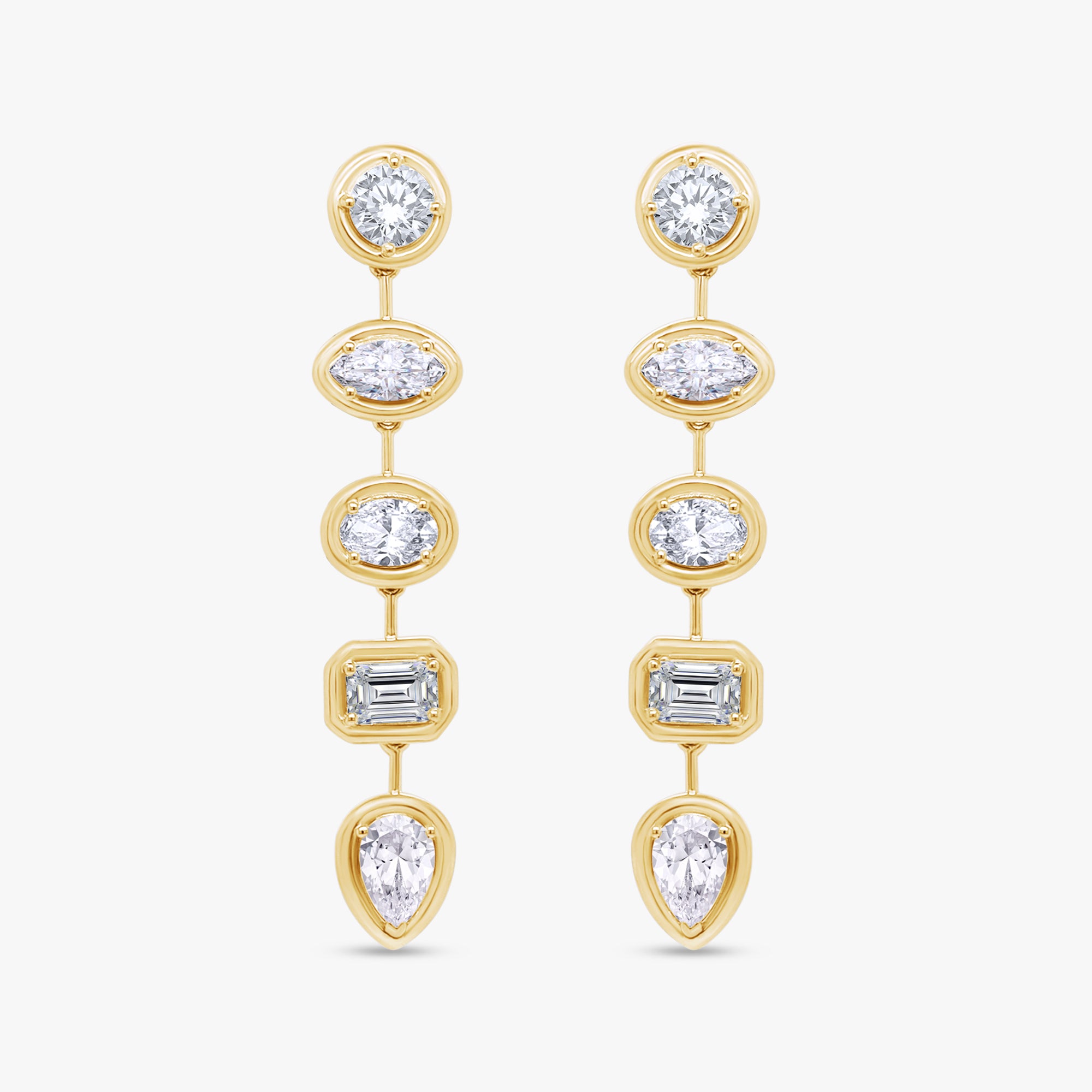 Multi Shape 7.70 Carat Lab Grown Diamond Linear Drop Stud Earrings