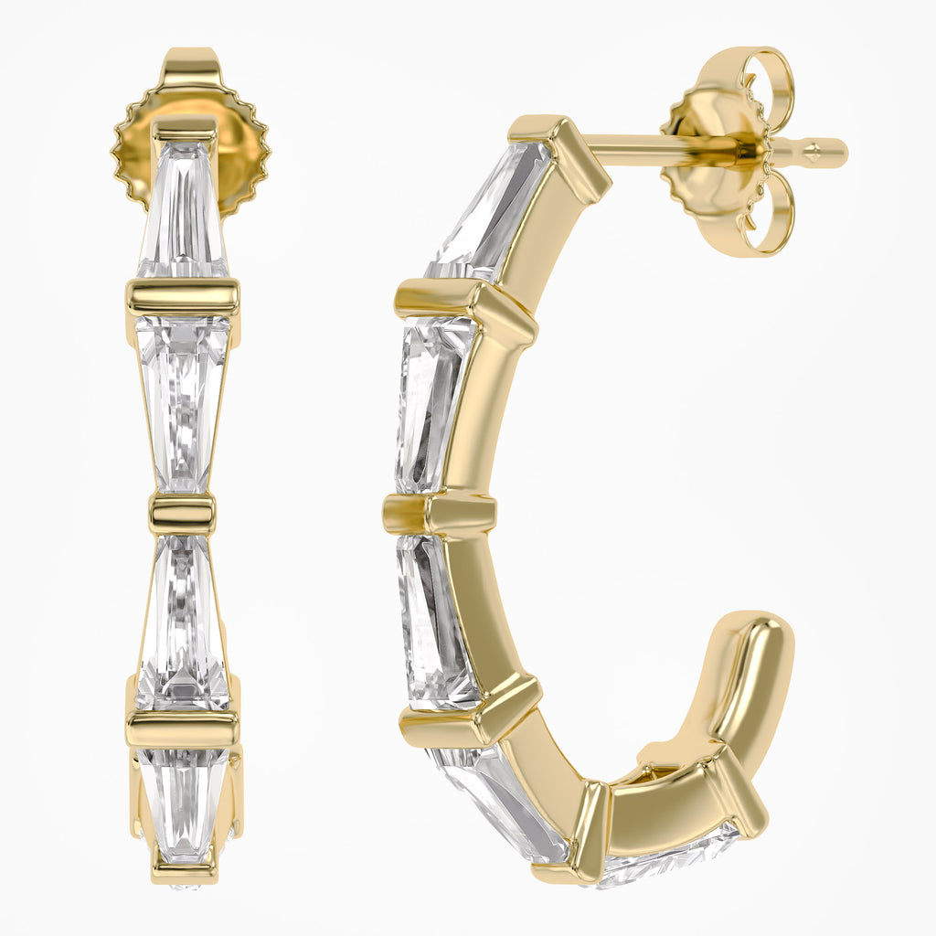 1.10 Carat Baguette Cut Lab Grown Diamond Half Hoop Earrings