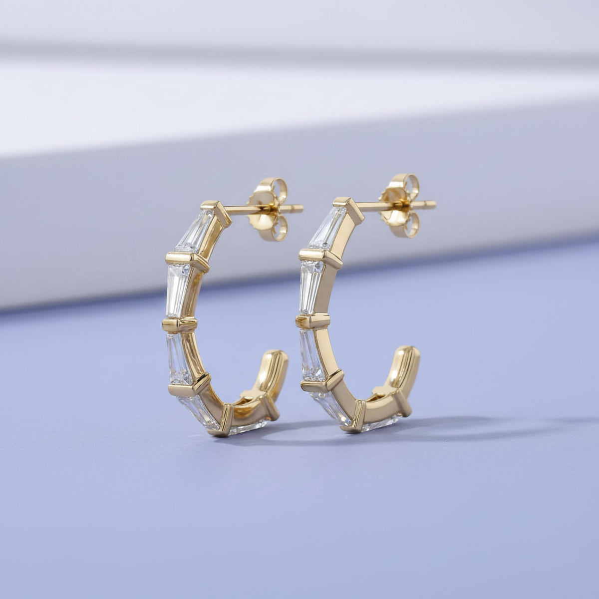 1.10 Carat Baguette Cut Lab Grown Diamond Half Hoop Earrings