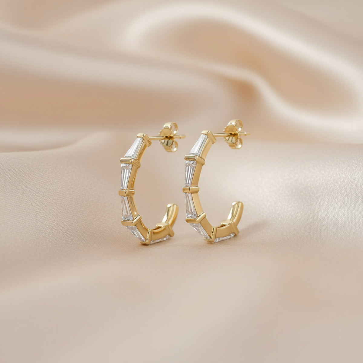 1.10 Carat Baguette Cut Lab Grown Diamond Half Hoop Earrings