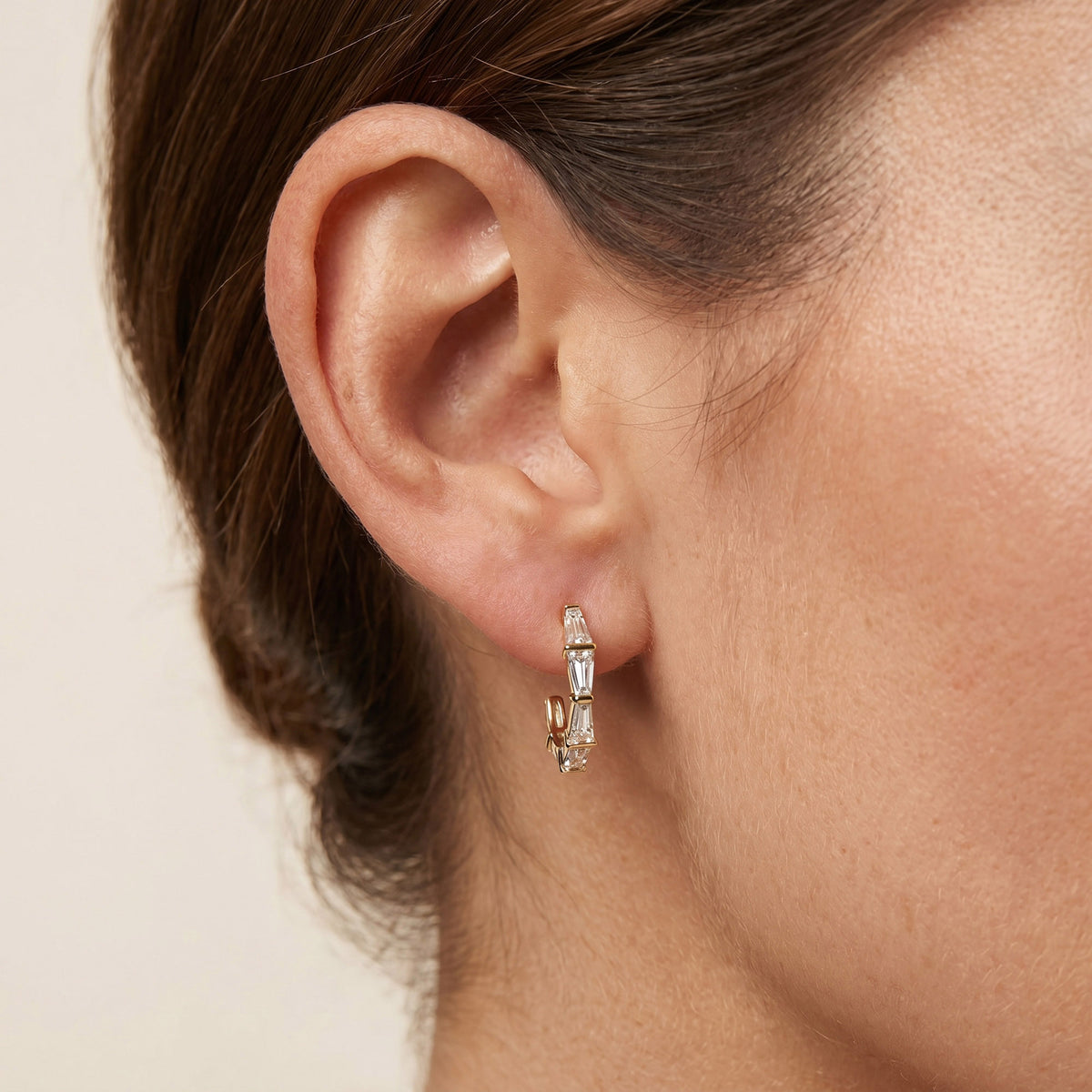 1.10 Carat Baguette Cut Lab Grown Diamond Half Hoop Earrings