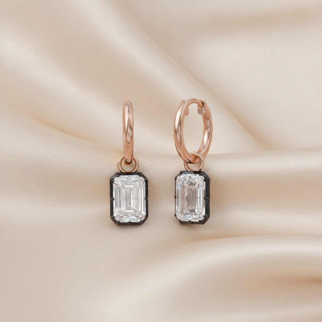 4.50 Carat Emerald Cut Lab Grown Diamond Drop Solitaire Earrings