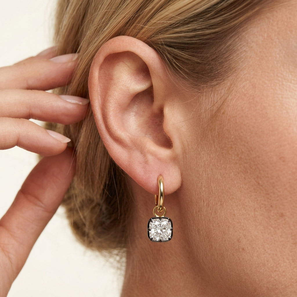 4.40 Carat Cushion Cut Lab Grown Diamond Drop Solitaire Earrings