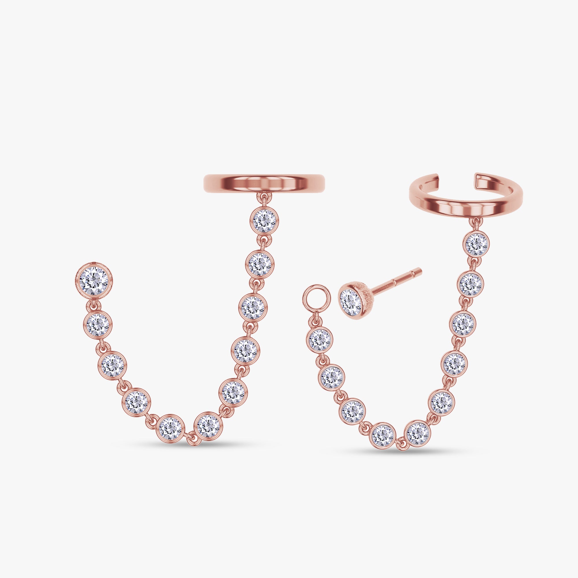 1.30 Carat Round Cut Lab Grown Diamond Chain Climber Crawler Cuff Earrings