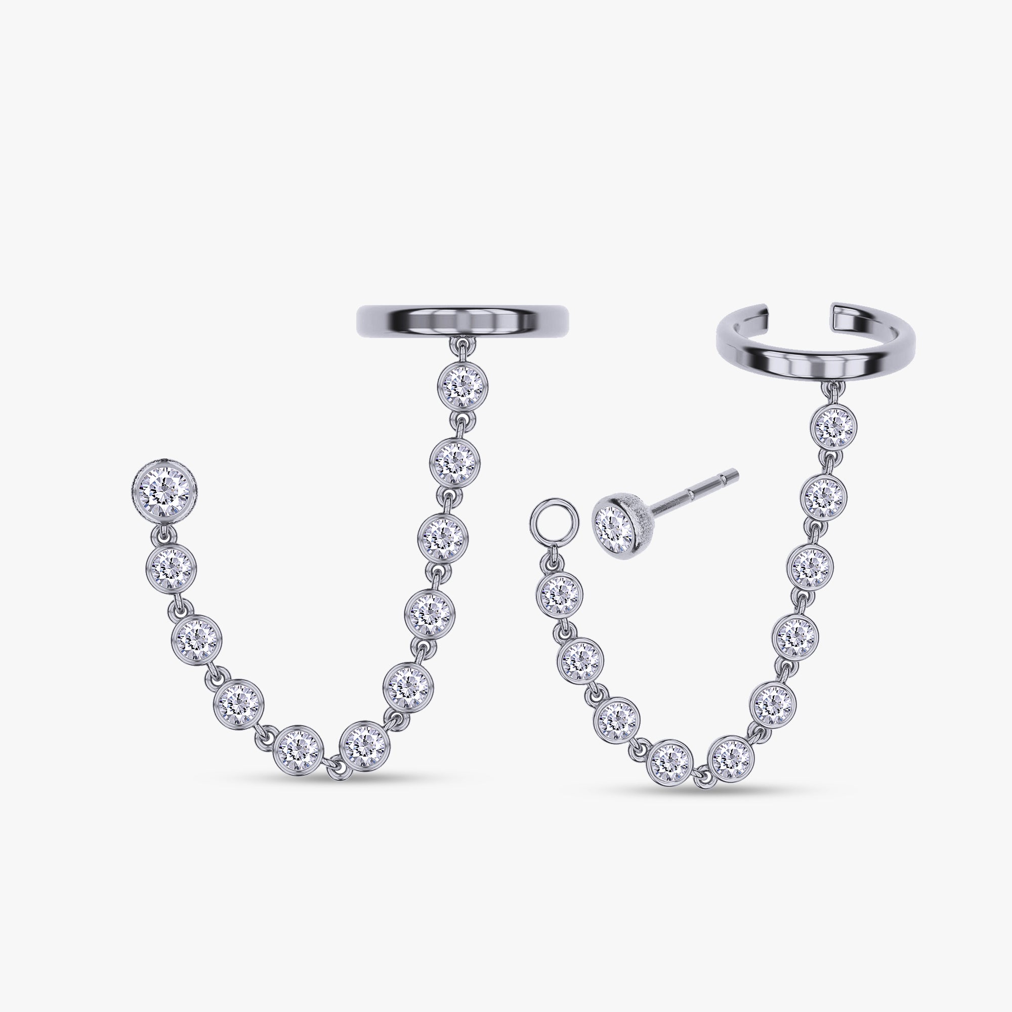 1.30 Carat Round Cut Lab Grown Diamond Chain Climber Crawler Cuff Earrings