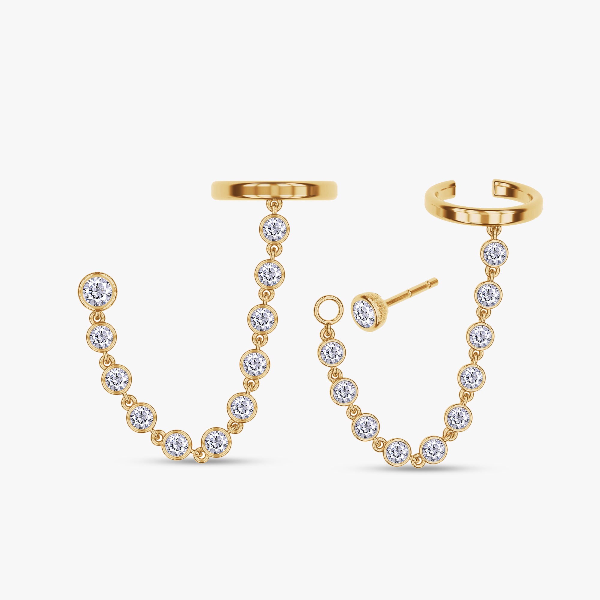 1.30 Carat Round Cut Lab Grown Diamond Chain Climber Crawler Cuff Earrings