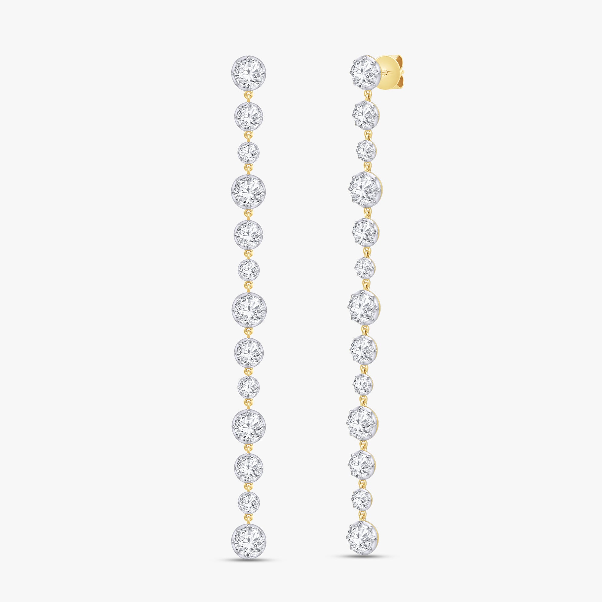 Round Shape 7.55 Carat lab grown Diamond Linear Drop Stud Earrings