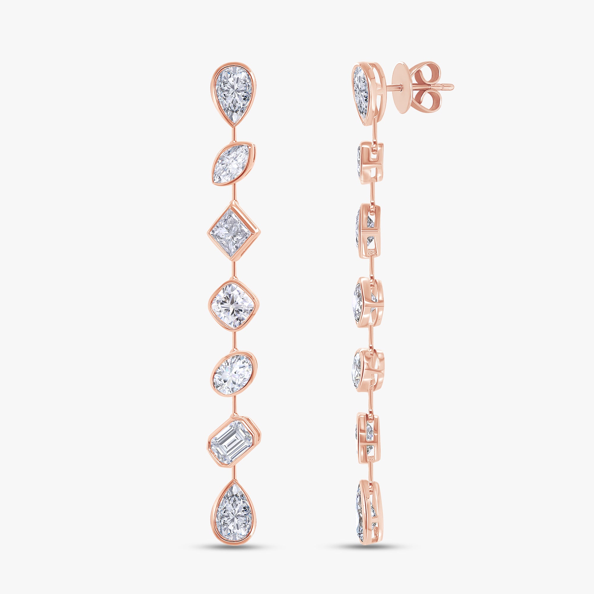 Multi Shape 6.25 Carat Lab Grown Diamond Linear Drop Stud Earrings