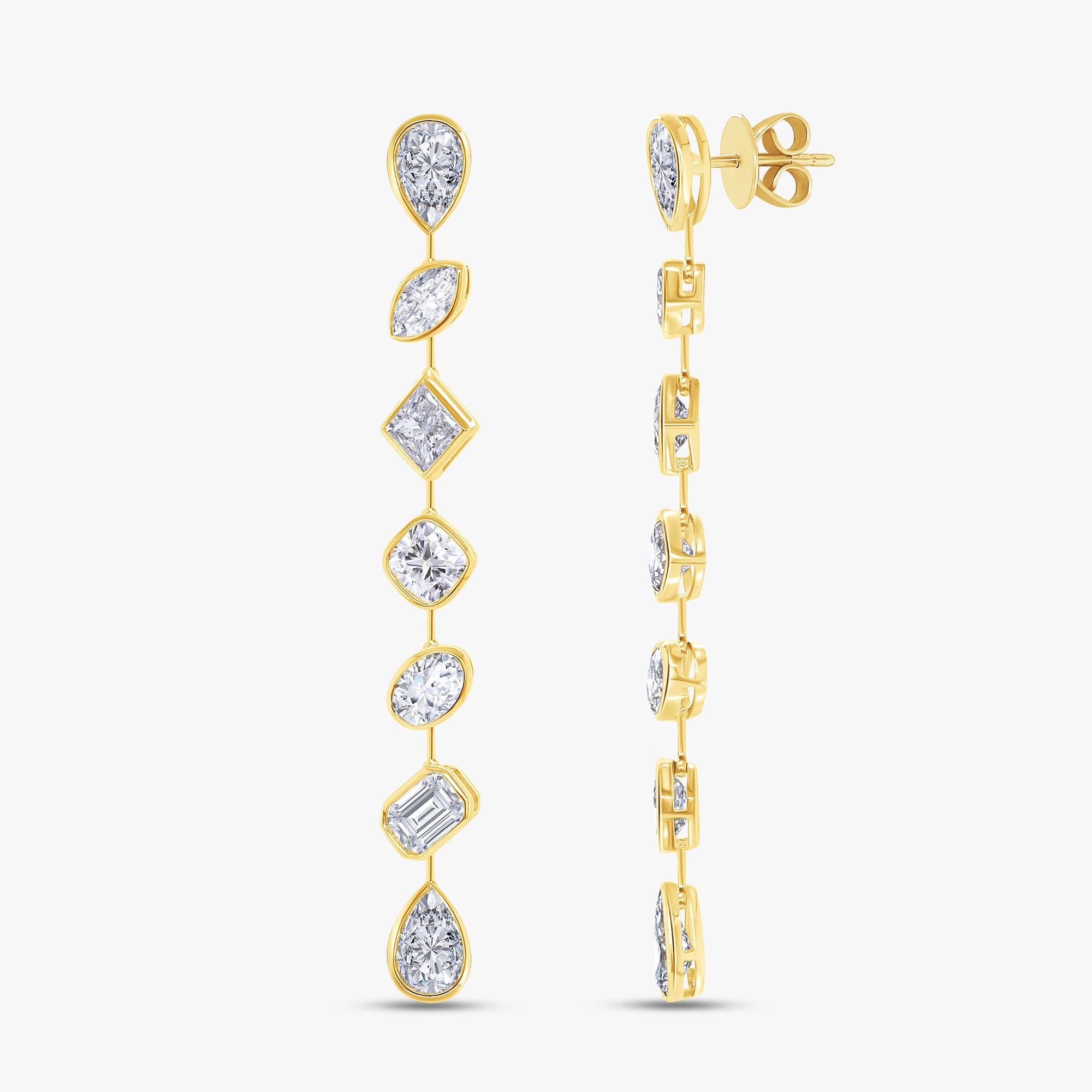 Multi Shape 6.25 Carat Lab Grown Diamond Linear Drop Stud Earrings