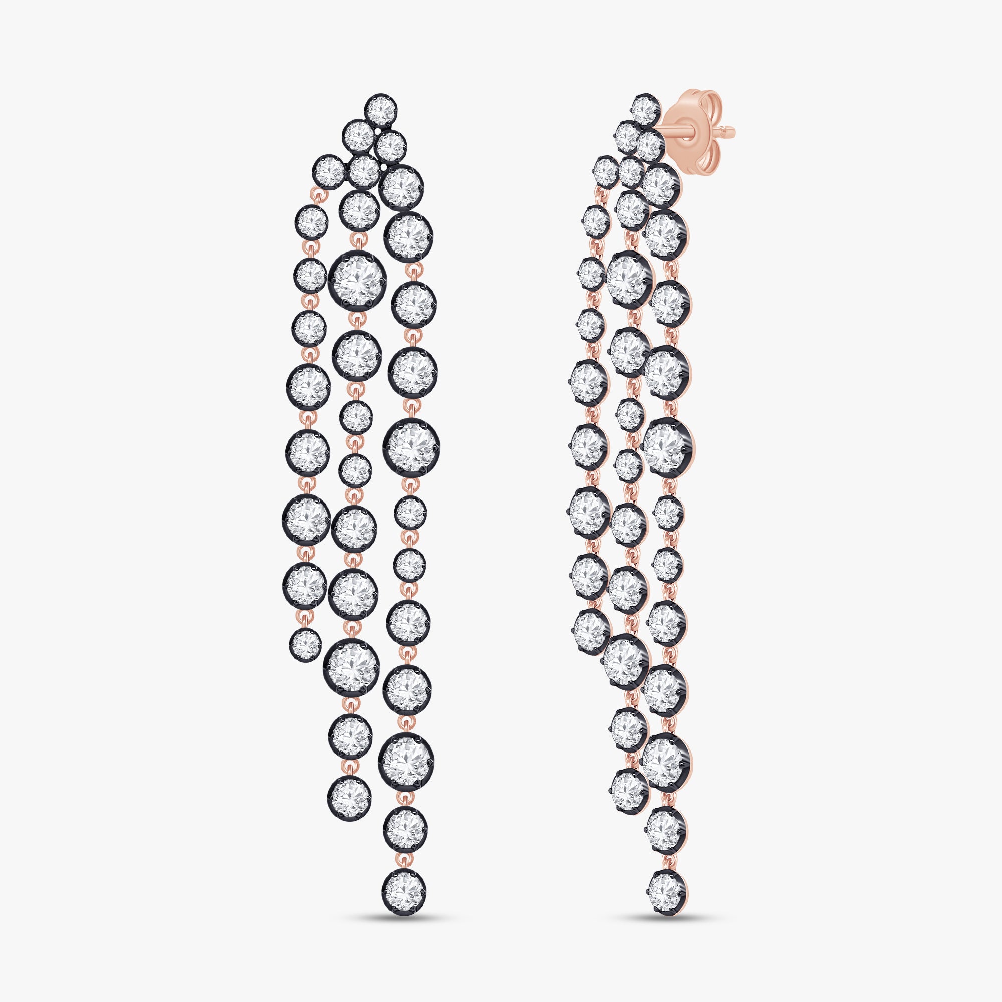 2.55 Carat Round Cut Lab Grown Diamond Linear Drop Stud Earrings