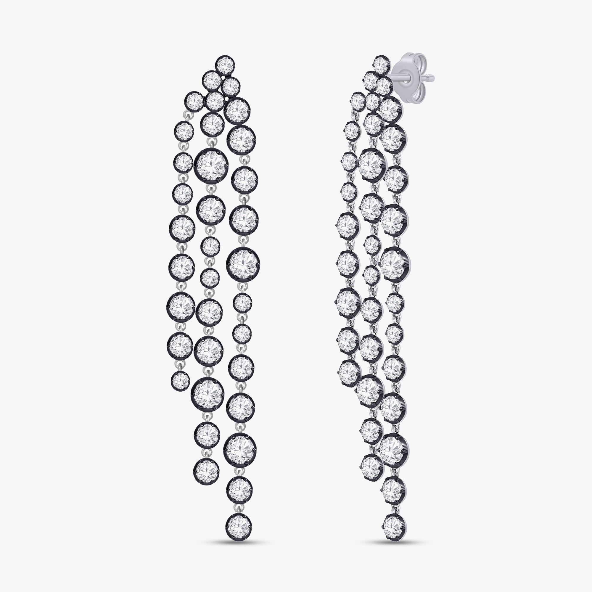 2.55 Carat Round Cut Lab Grown Diamond Linear Drop Stud Earrings