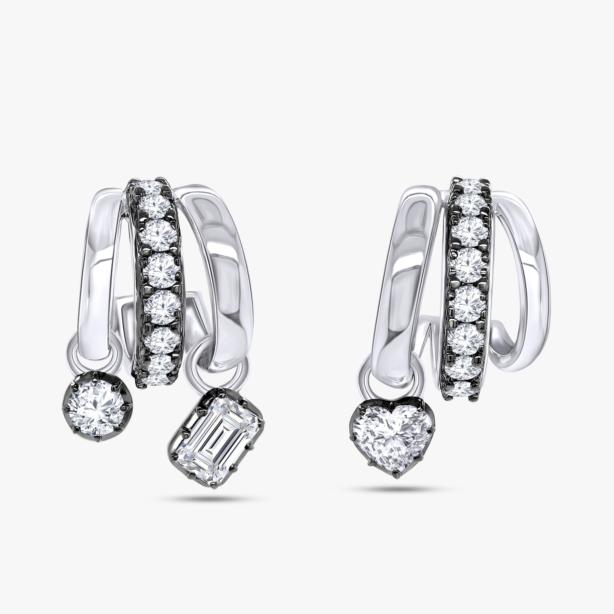 Multi Shape 2.05 Carat Lab Grown Diamond Georgian Dangle Earrings