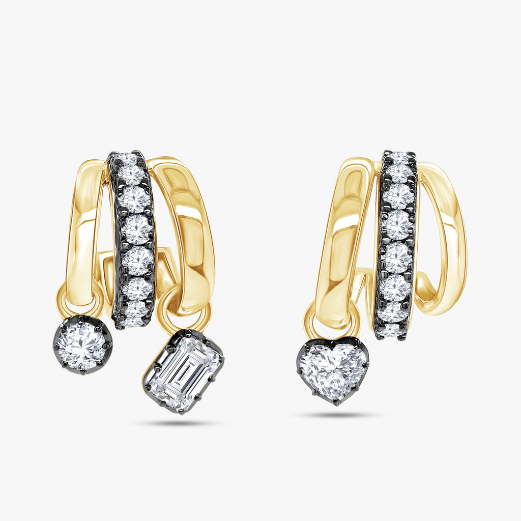 Multi Shape 2.05 Carat Lab Grown Diamond Georgian Dangle Earrings