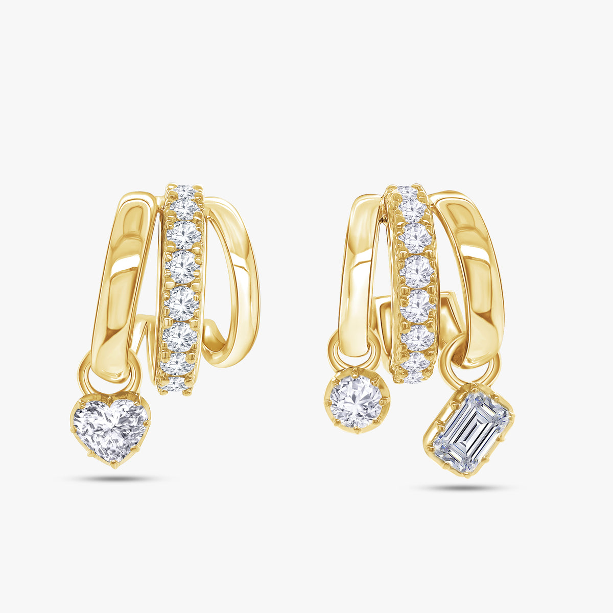 2.00 CTW Multi Shape Lab Grown Diamond Charm Hoop Earrings