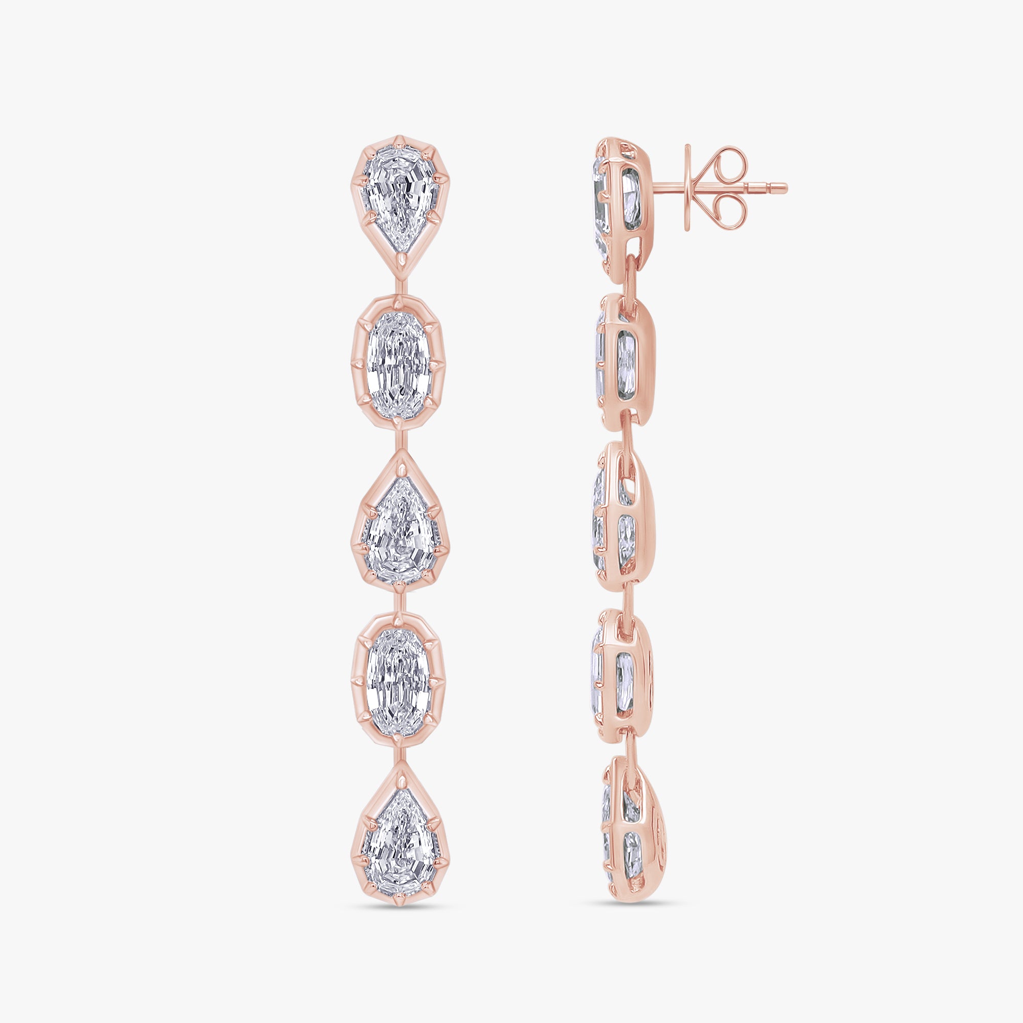 10.35 Carat Oval and Pear Shape Lab Grown Diamond Linear Drop Stud Earrings