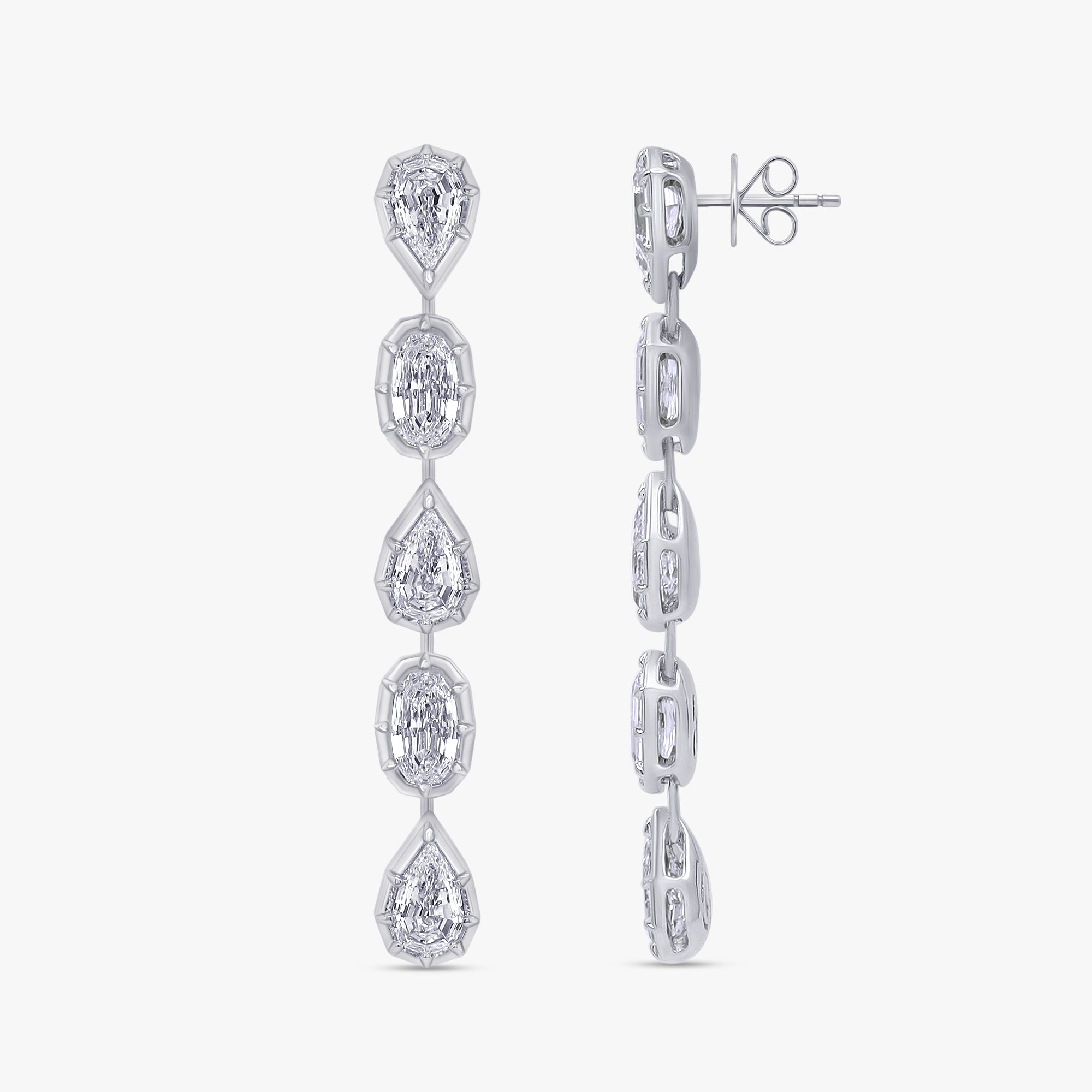 10.35 Carat Oval and Pear Shape Lab Grown Diamond Linear Drop Stud Earrings