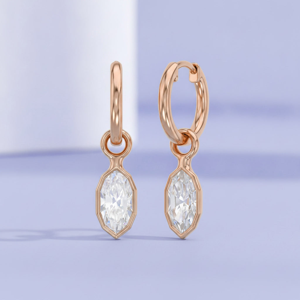 2.15 CTW Bezel Marquise Lab Diamond Diamond Huggie Hoop Earrings