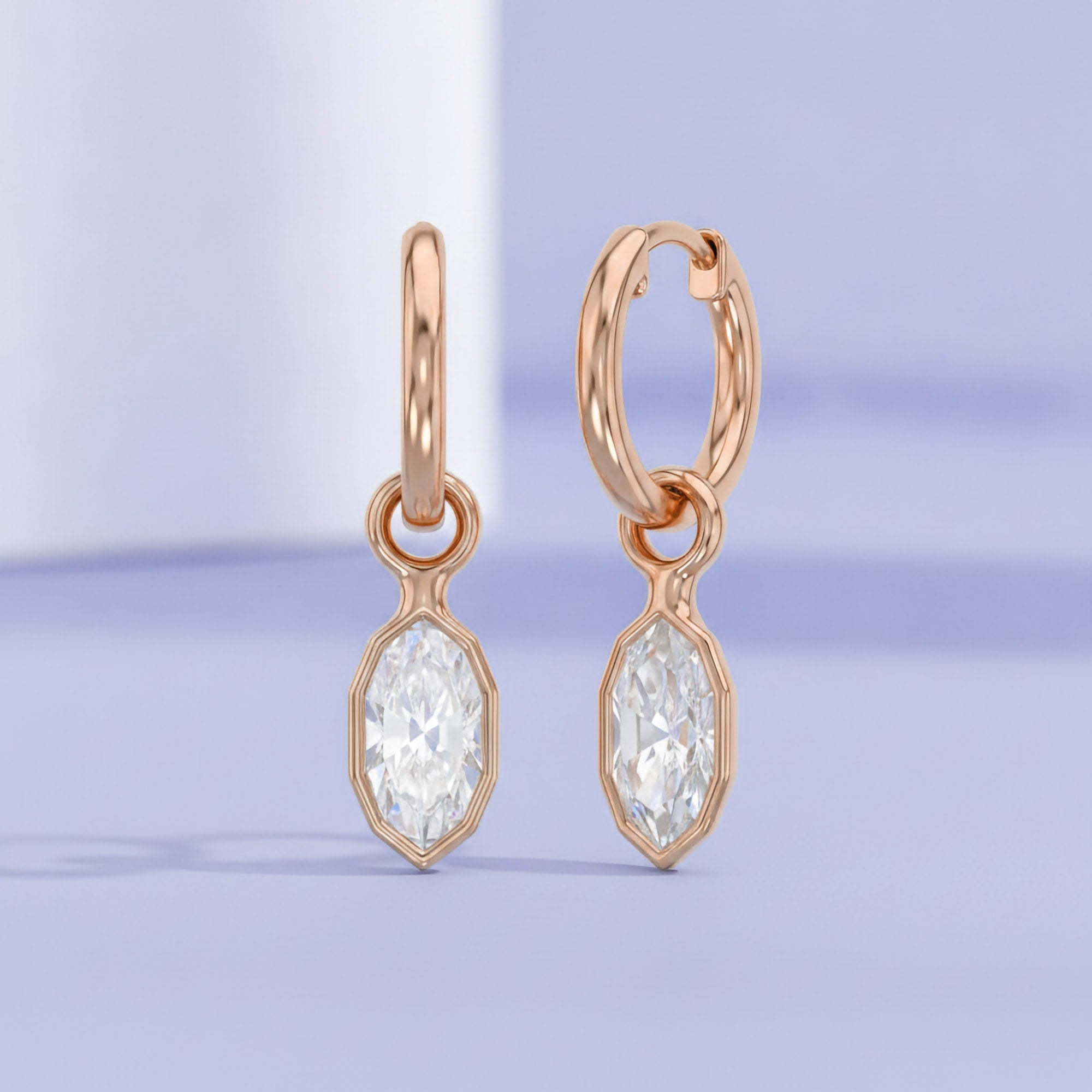 2.15 CTW Bezel Marquise Lab Diamond Diamond Huggie Hoop Earrings