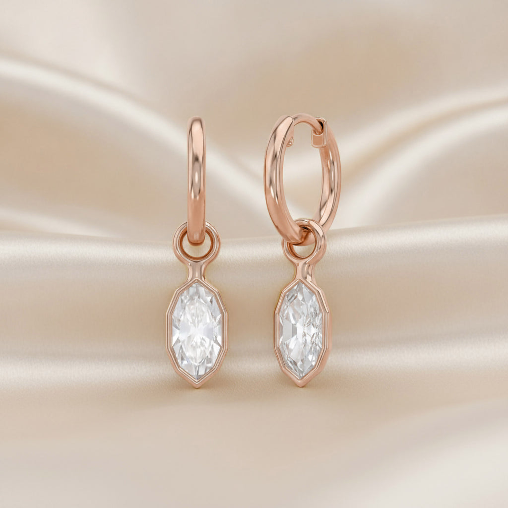 2.15 CTW Bezel Marquise Lab Diamond Diamond Huggie Hoop Earrings