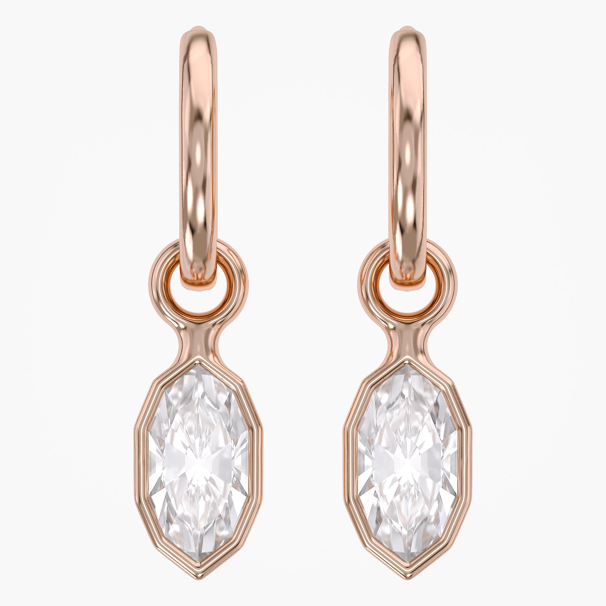2.15 CTW Bezel Marquise Lab Diamond Diamond Huggie Hoop Earrings
