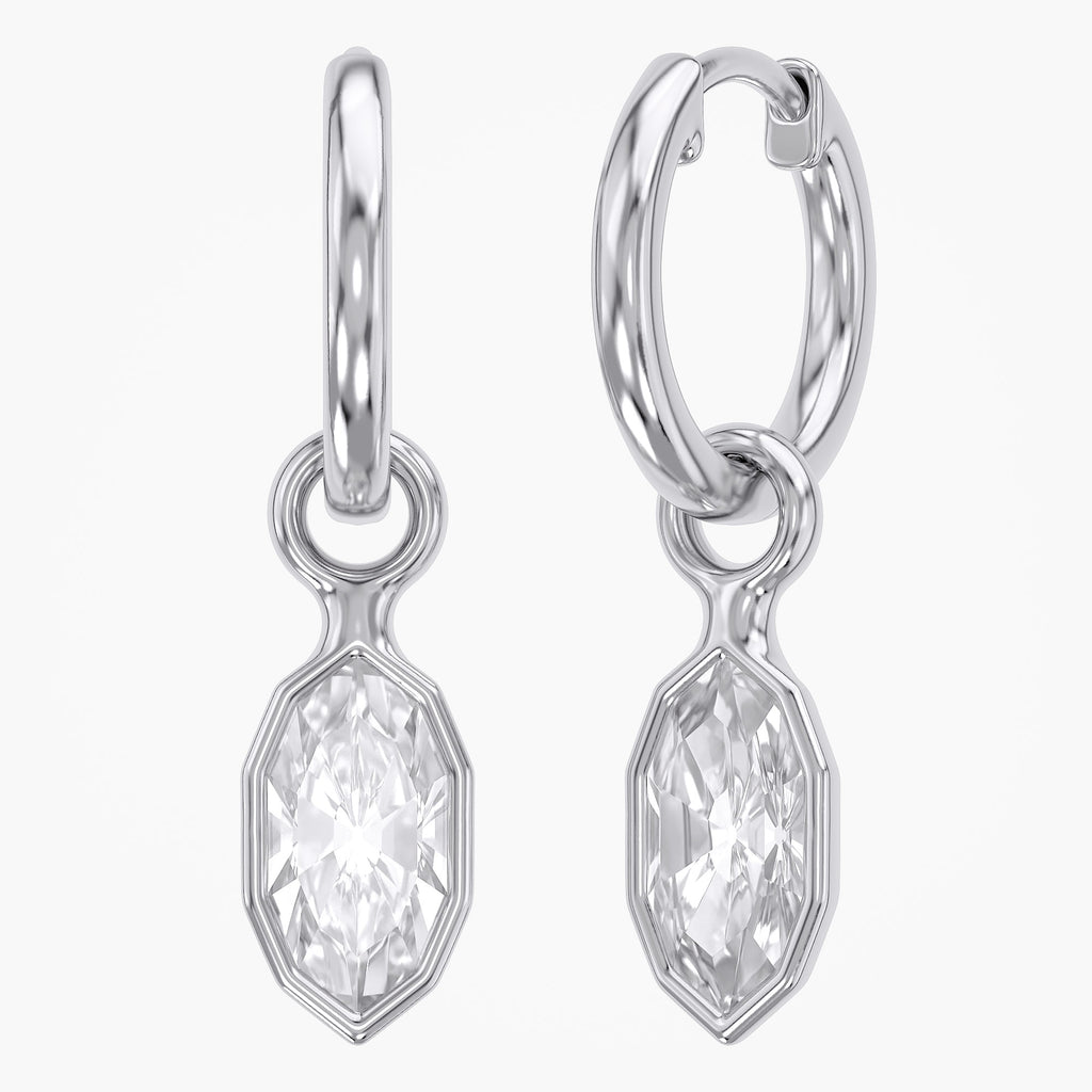 1.98 CTW Bezel Marquise Lab Diamond Diamond Huggie Hoop Earrings