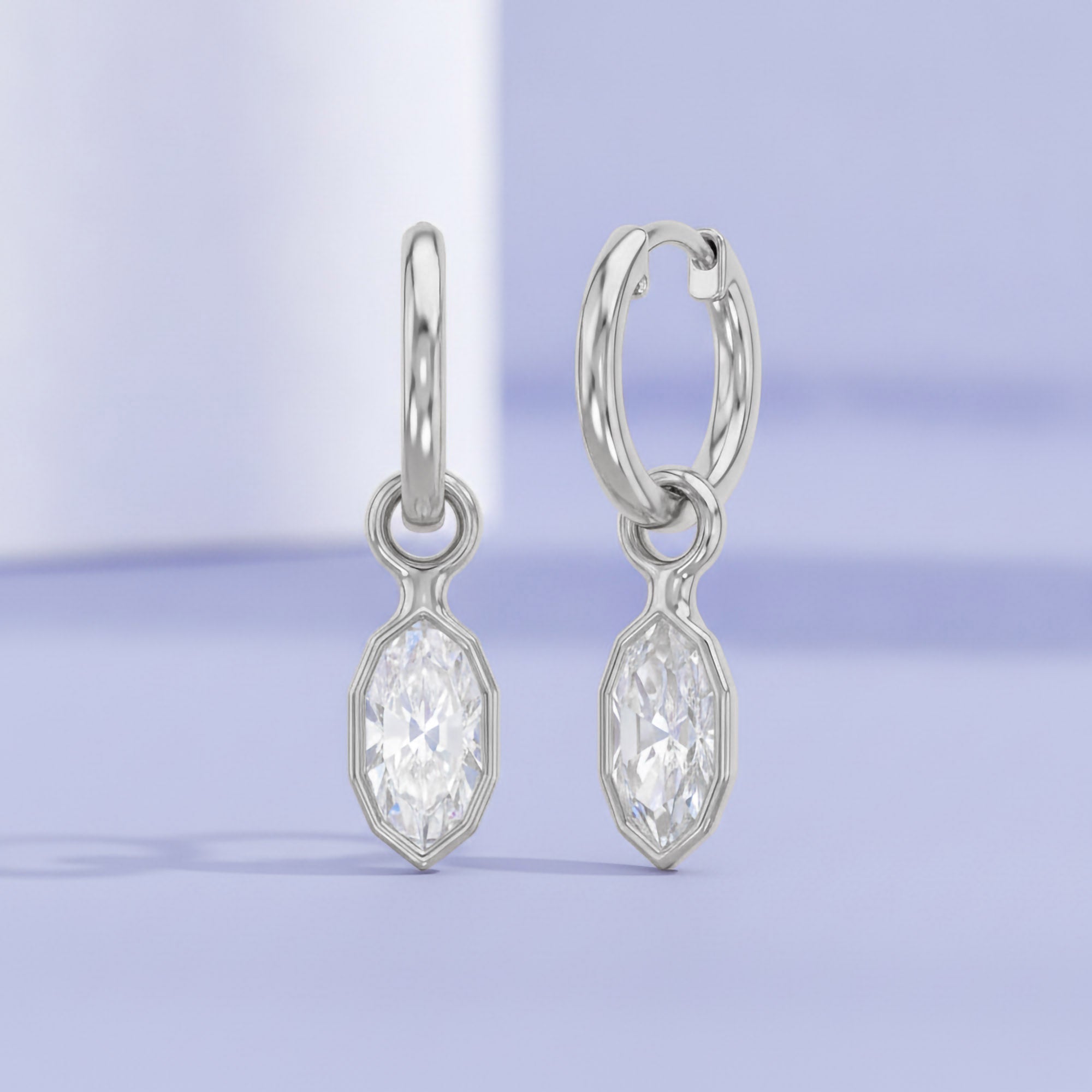 2.15 CTW Bezel Marquise Lab Diamond Diamond Huggie Hoop Earrings