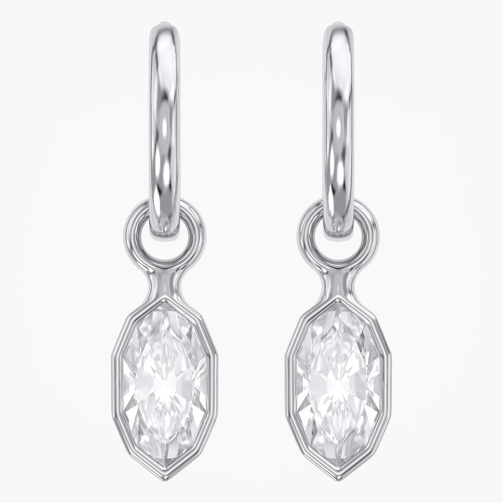 2.15 CTW Bezel Marquise Lab Diamond Diamond Huggie Hoop Earrings
