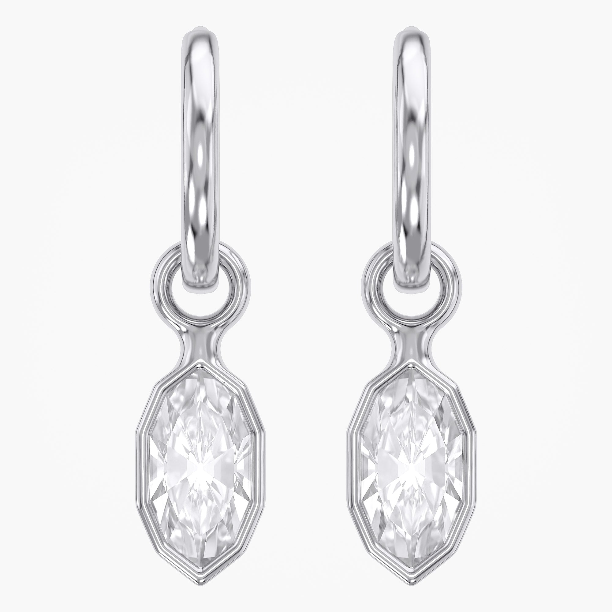 2.15 CTW Bezel Marquise Lab Diamond Diamond Huggie Hoop Earrings