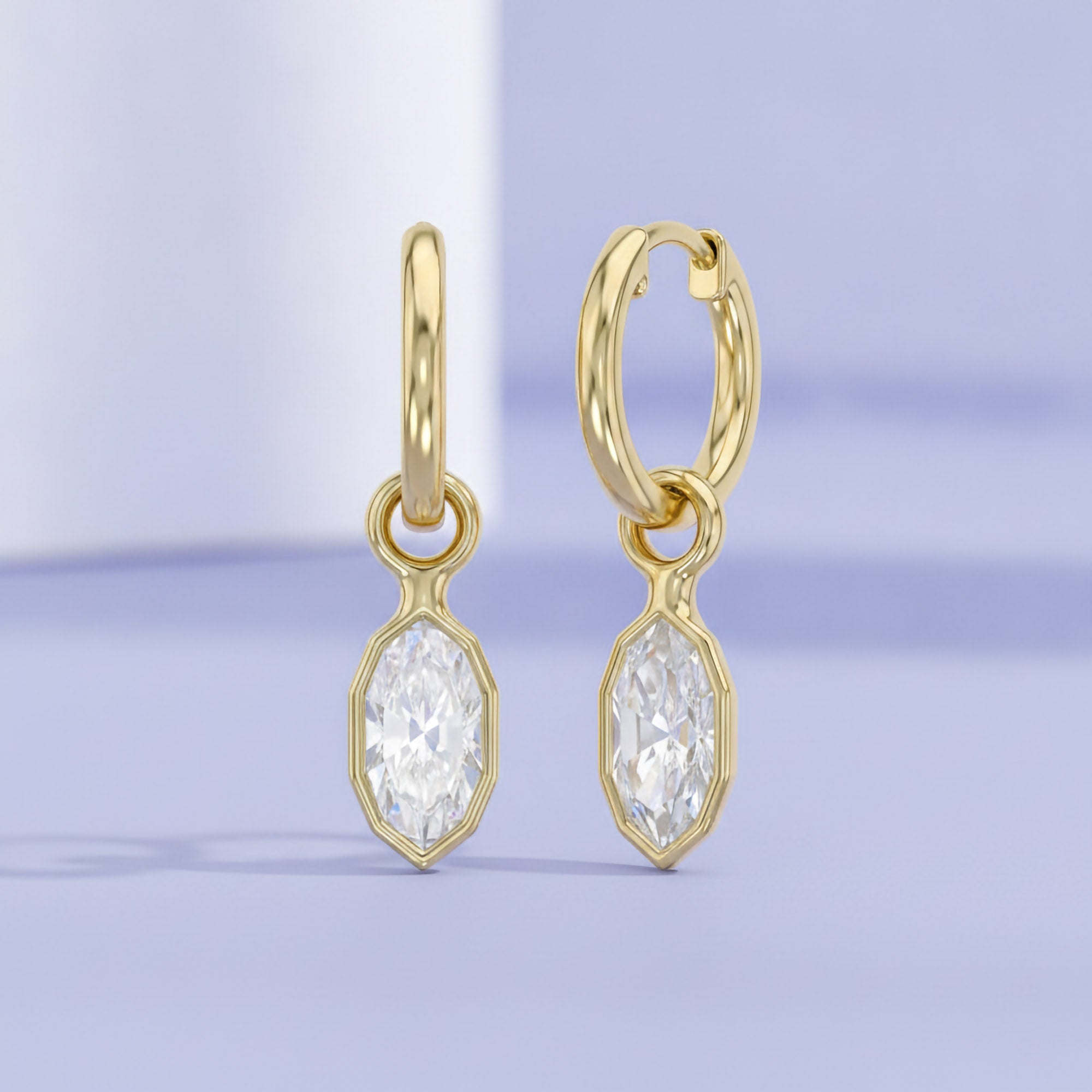 2.15 CTW Bezel Marquise Lab Diamond Diamond Huggie Hoop Earrings